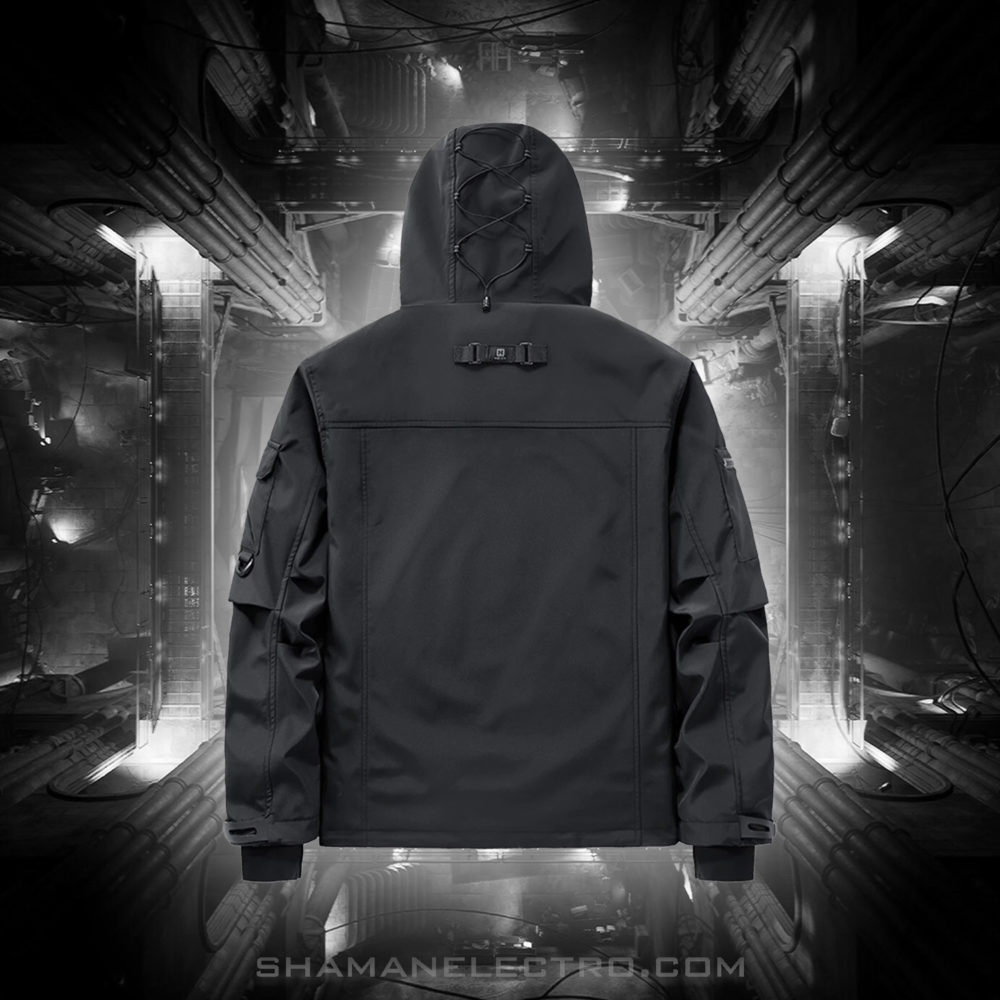 Techwear Black Hooded Jacket Back Techwear Black Hooded Jacket Back