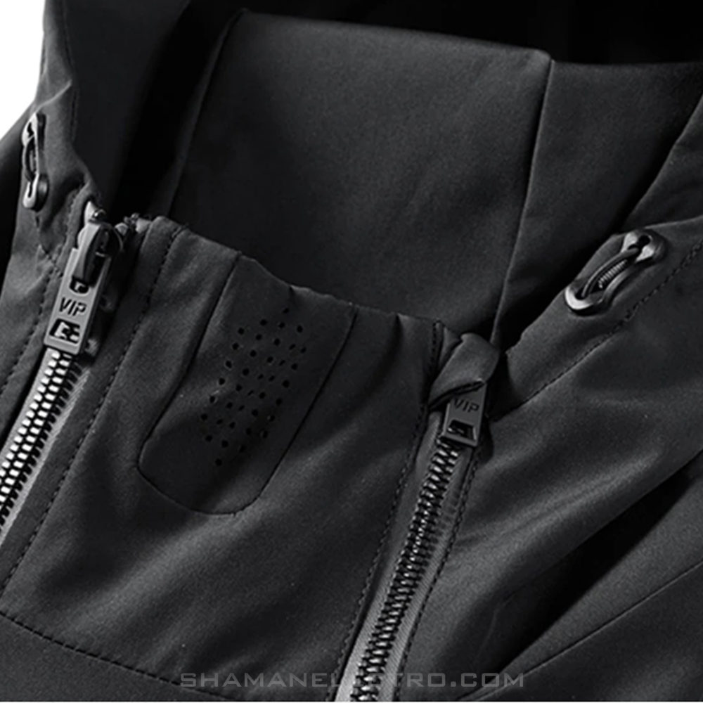 Techwear Black Hooded Jacket Detail 01 Techwear Black Hooded Jacket Detail 01