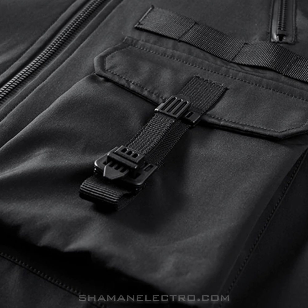Techwear Black Hooded Jacket Detail 04