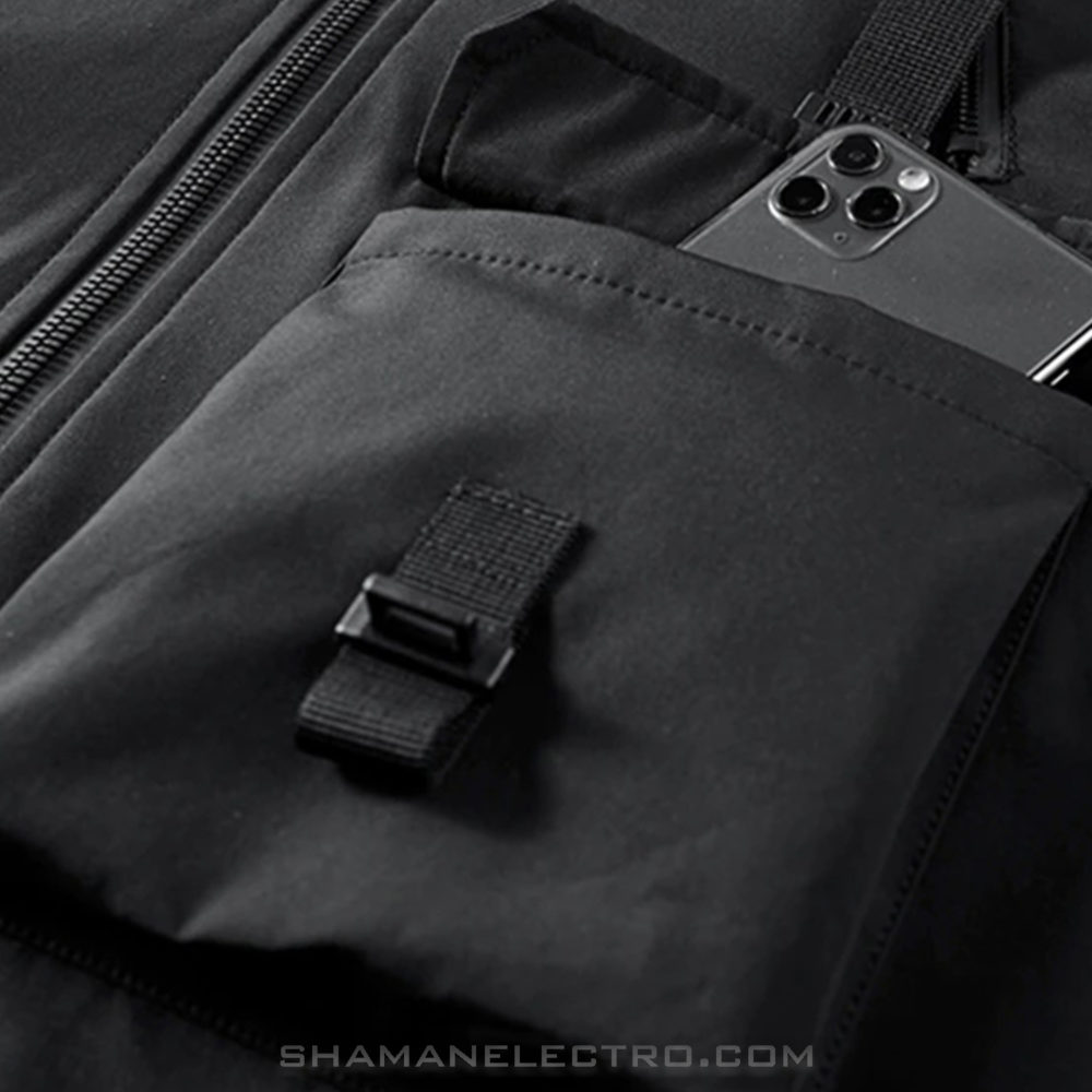 Techwear Black Hooded Jacket Detail 05