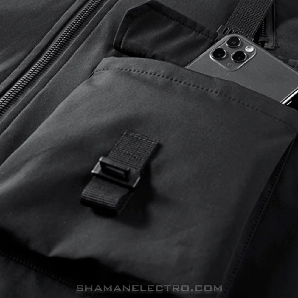 Techwear Black Hooded Jacket Detail 05 Techwear Black Hooded Jacket Detail 05