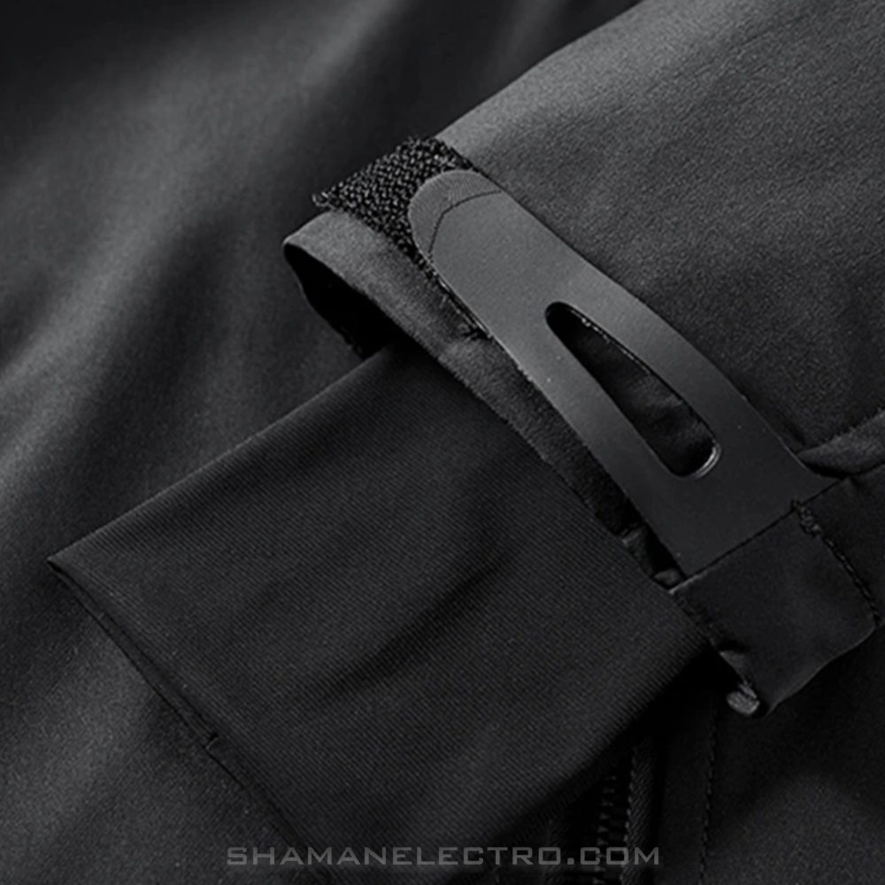 Techwear Black Hooded Jacket Detail 07 Techwear Black Hooded Jacket Detail 07